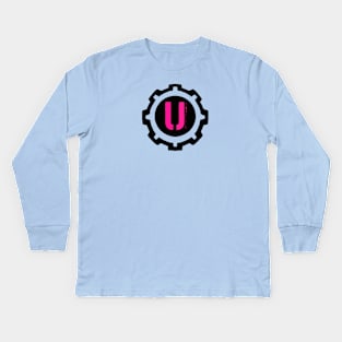 Pink Letter U in a Black Industrial Cog Kids Long Sleeve T-Shirt